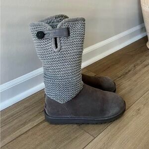 UGG "Shaina" Sweater Fold-Over Gray Knit Winter Boots, 10